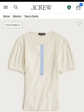 J. Crew Cream Short-Sleeve Henley with Blue Button Placket